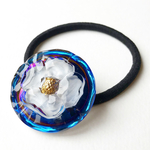 ★再販★涼やかな白い花／チェコガラスボタンのヘアゴム36mm
