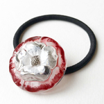 ★1点限定★モクレン❇︎葡萄色×銀+白／チェコガラスボタンのヘアゴム36mm