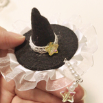 送料込み魔法使いプリキュアをまねた黒魔女とんがりミニハットパッチンドメ