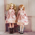 22cm doll outfit6 くすみピンクのワンピースセット