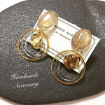 【再販】大人上品 クリアゴールド×ゴールドフープピアス／イヤリング