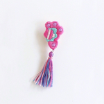 カラフル刺繍のタッセルピアス ピンク×グリーン  片耳