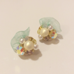 オーガンジーリボン×コットンパールビジューピアス♡