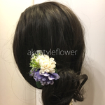 フリルローズとマムのコサージュ（ヘアクリップ）涼しげ ヘアアクセサリー