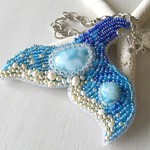 ◇あ様お取り置き◇海辺のホエールテール♡-超ビッグサイズ！！美しいハイクオリティラリマールース&美しいハイクオリティラリマービーズ&淡水パール&ビーズ刺繍-