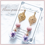 ガラスドーム♡フラワーピアス♡ノンホールピアス