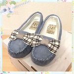 NEW【22.5〜25cm】春夏チェックリボンモカシンシューズ／サックス
