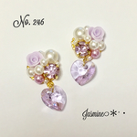 バラ&スワロフスキービジュー×スワロハートピアス♡