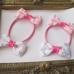 セール♡小ぶりリボン♡フリル×ピンク小薔薇へアゴム２点