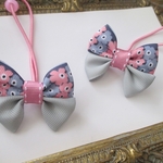 ♡北欧花柄♡グレー×ピンクダブルリボン♡ヘアゴム２点セット