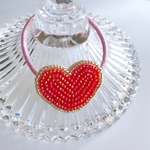 キッズ☆真っ赤なハートのビーズ刺繍ヘアゴム