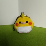 手編み♡ｵｶﾒｲﾝｺちゃんがま口　キーチェーン付き