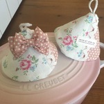 鍋つかみ2つセット　ローズパッチ　ピンク　リボンLサイズ　yuwa