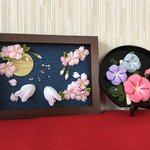 「pontatan1260＊＊＊＊様専用」つまみ細工（アレンジつまみ）再販・「夜桜・可愛いお花見・２Ｌ」・再販・「あさがお・半月盆」