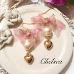 薔薇のリボンとパール ピアス イヤリング