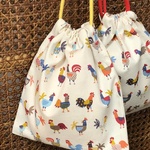 ２枚セット(刺繍名入れ可)シンプルな巾着ニワトリさん