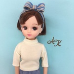 リカちゃん ジェニーちゃんなど ドール用 リボン カチューシャ　ブルー　ボーダー