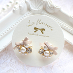 リボンビジューピアス＊ベージュ