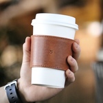 レザーコーヒースリーブ Brown＜無料イニシャル刻印付＞