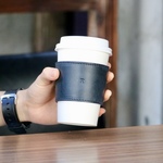 レザーコーヒースリーブ Dark Navy＜無料イニシャル刻印付＞
