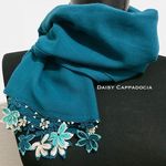 トゥーオヤ　お花の刺繍コットンストール（綿100％）アクアブルー [KTN100AB]