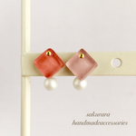 全品￥300▹▸春におすすめ✩°｡⋆スクエアタイルとガラスパールの3wayピアス