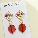 【一点もの！】押し花レジン＊ストーンのゆらゆらイヤリング/ピアス