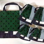 ★kkmm様オーダー品★通学５点セット　星柄ダークグリーン×ヒッコリー×デニム　❮入園・入学❯