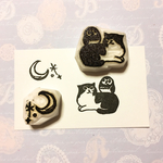 猫とフクロウと月🌙+°仲良しスタンプ✰消しゴムはんこ