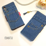 再販×13♡ポッケ付きMeのジーンズ デザイン デニム手帳型スマホケース Xperia xz/AQUOS R2/iPhone 全機種対応/Galaxy S9 他