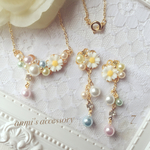 【7】春 デイジー 花ブーケ ふんわり おしゃれ♡ピアス＊ネックレス＊セット