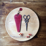 受注製作☆ お花刺繍のはさみカバー＆はさみのセット(ダークレッド)