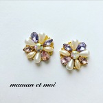 ラベンダー×ピンク♡フラワービジューピアス(イヤリング)