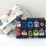 リバーシブル*ミニポケットティッシュケース*トレインフェイス柄×働く車柄