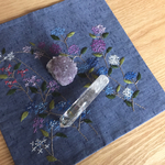 送料無料/リバーシブル敷物/あじさいの手刺繍藍色T008
