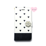♡名入れ対応商品♡iPhone X/iPhone8/iPhone8Plus/iPhone7/iPhone7Plus/iPhone6s/iPhoneSE 手帳型ケース モノトーンハート×パールビジュー