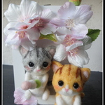 ＊桜×２匹のねこちゃん立体写真立て　置物 壁かけ＊