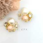 ピアス　お花とスノーパールのビジューピアス　㊾桜