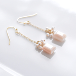 天然石「レクタングルのペールオレンジ」ピアス、イヤリング、樹脂、14kgf