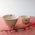 「ももちゃんセット　ひら湯のみ」ピンクの可愛いお茶椀　0318-16