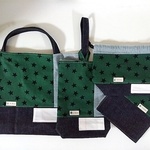 ★くまる様オーダー品★通学４点セット　星柄ダークグリーン×ヒッコリー　❮入園・入学❯