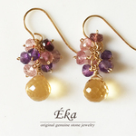 【再販】14kgf*シトリン・ボタンカット天然石*フックピアス