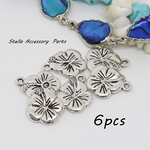 【送料無料】6個・シルバーハイビスカスチャーム・ステラパーツ 