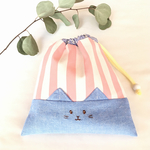 ❤︎ピンク×デニム❤︎パステルねこちゃん 巾着袋【コップ袋にも！】
