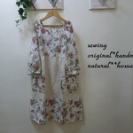 natural*(M)アンティーク薔薇＆綿麻コンビチュニック