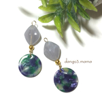 300円☆べっ甲(ブルー×グリーン)☆菱形グレーのピアス/イヤリング