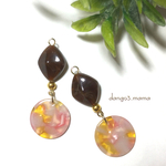 300円☆べっ甲(ピンク×オレンジ)☆菱形ブラウンのピアス/イヤリング