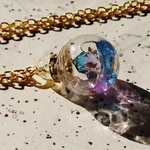  夢紡ぎ ネックレス  ガラスドーム レジン 夜 夜空 星 鉱石 神秘的 幻想的  青 紫 歯車 個性的