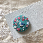 🌸青空と桜と小鳥 刺繍ブローチ ヘアゴム