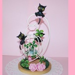 ワイヤースタンドプランプラン黒猫ちゃん（桃バラ）★送料無料★
